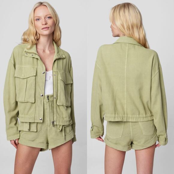 Blank NYC Utility jacket linen blend sage green Sz Medium baggy Y2K coastal - Picture 5 of 10